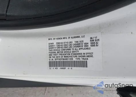 2017 Honda Ridgeline Rtl z USA, uszkodzony, nr VIN 5FPYK2F56HB011228